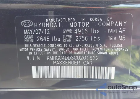 2012 Hyundai Genesis 3.8 из США, поврежденный, VIN KMHGC4DD3CU201622